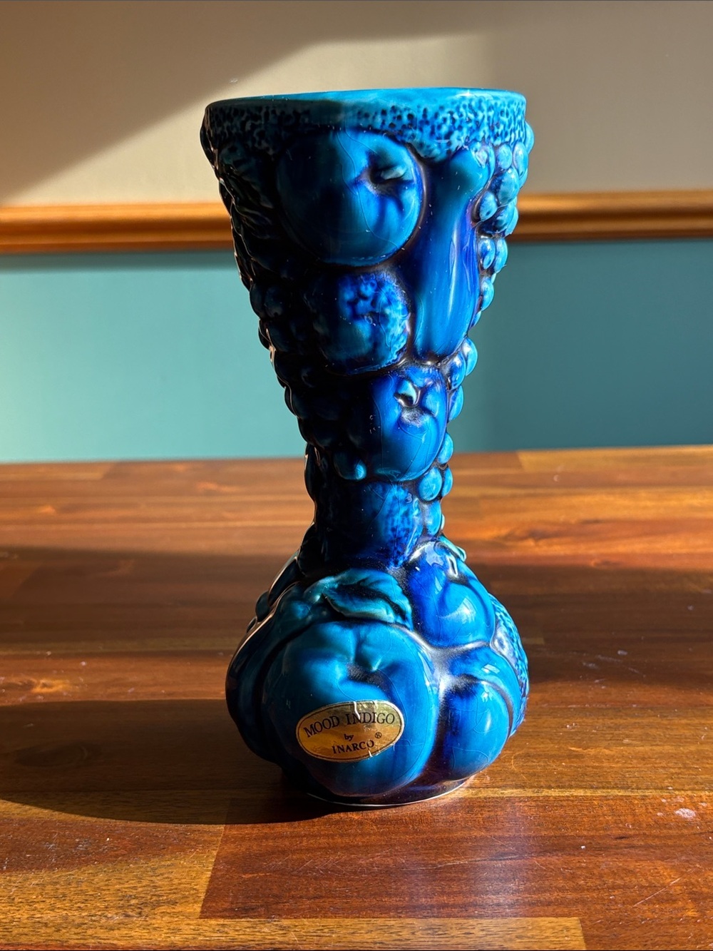 INARCO Mood Indigo - Vintage Mid- Century Collectible Vase - High-Relief